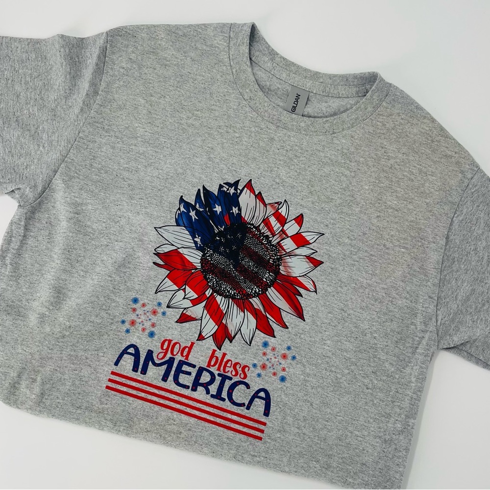 God Bless America Sunflower DTF Gildan T-Shirt (Women’s)